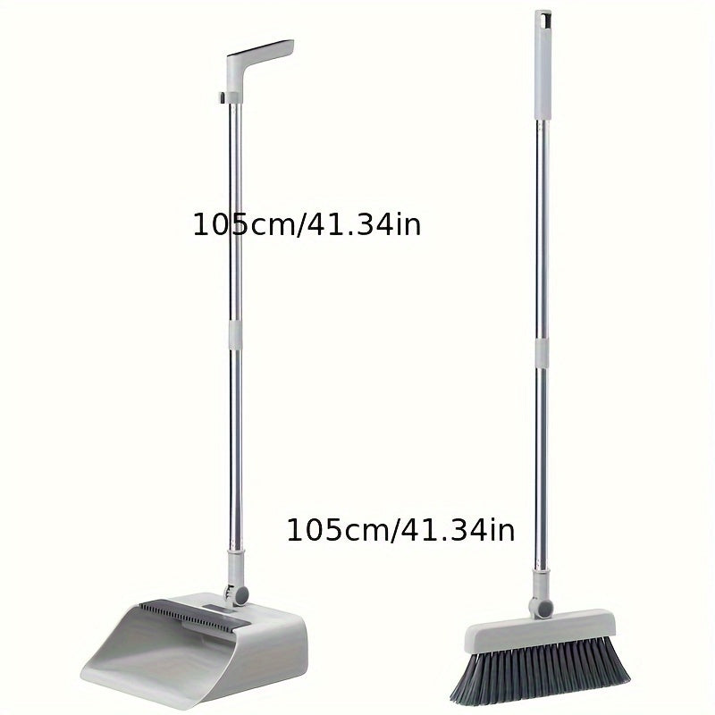 Household Broom, Floor Brush, and Dustpan Set - Includes Thickened Sweeping Broom, Scrub Brush, and Dustpan with Long Handle - Non-Stick Hair Floor Cleaning Tool - Ideal for Home, Office, School, Dorm - Cleaning Supplies and Gadgets - 3 Piece Set