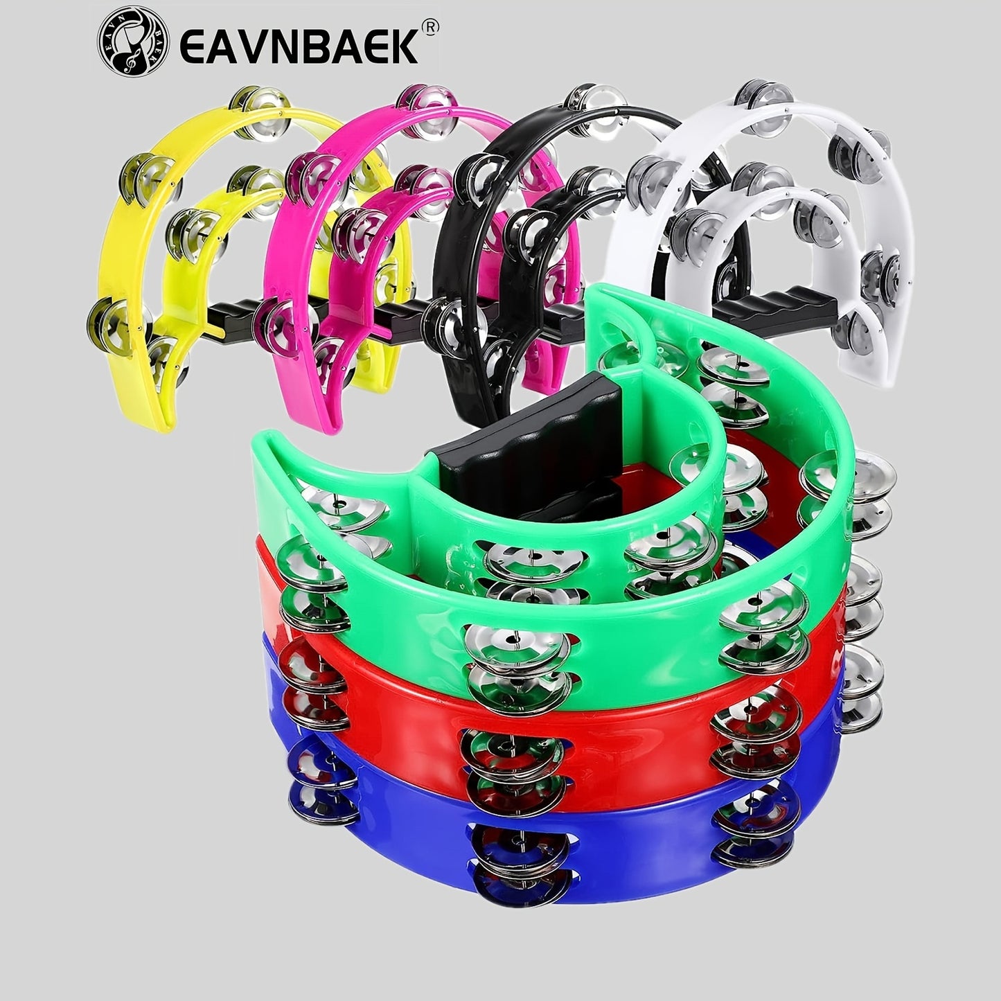 Eavnbaek Double Row Hand Bell Tambourine - Colorful metal jingle drum with comfortable grip and durable ABS body. Ideal for all ages, parties, bands, KTV, and drum accessories.