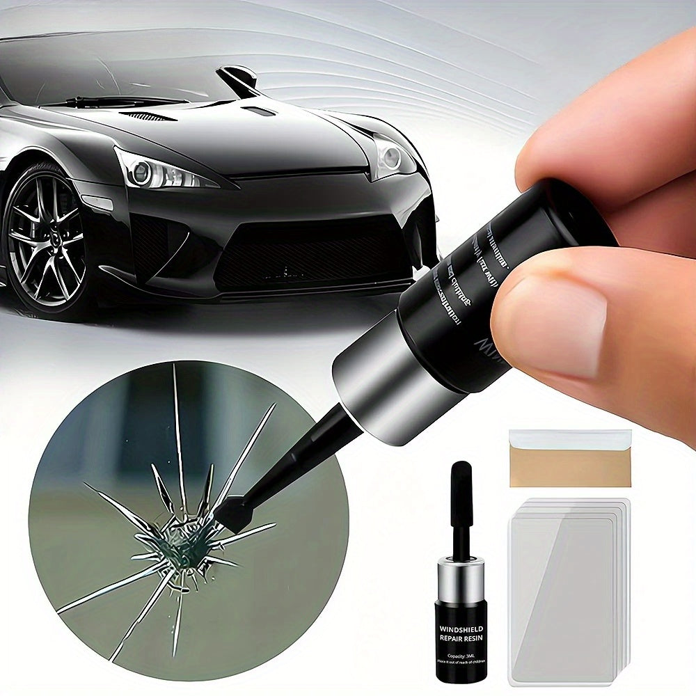 DIY Car Windshield Crack Repair Kit restores glass scratches and cracks with curing glue.