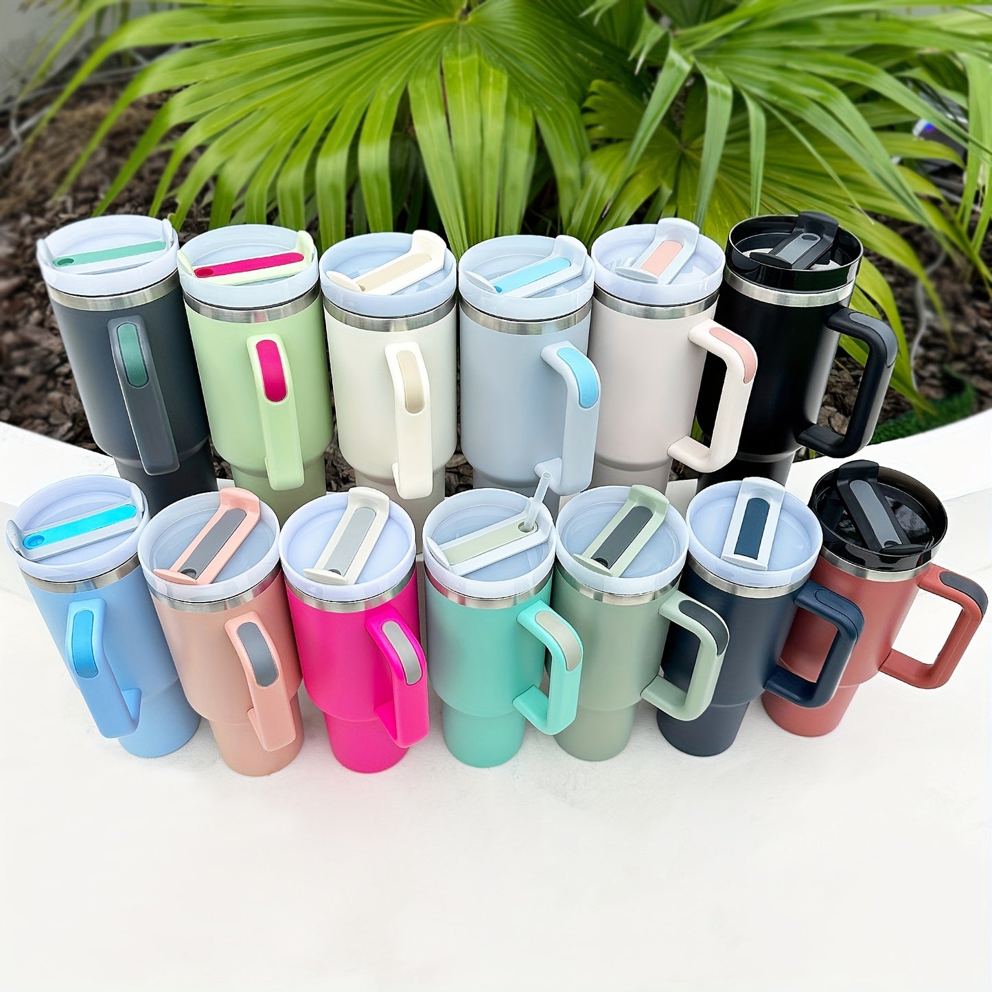 1 40oz Stainless Steel Double Wall Tumbler with Lid, Handle, Heavy Duty Water Bottle, Summer Drinkware & Kitchen Item.