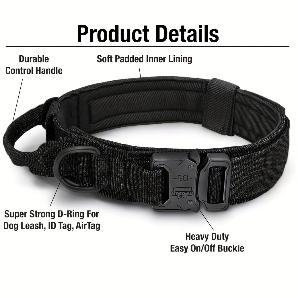 Durable Tactical Dog Collar & Leash Set, Adjustable, Made of Polyester with Metal Buckle & D-Ring, Ideal for All Dog Sizes - Black, Olive Green, Beige Available