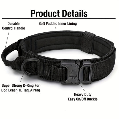 Durable Tactical Dog Collar & Leash Set, Adjustable, Made of Polyester with Metal Buckle & D-Ring, Ideal for All Dog Sizes - Black, Olive Green, Beige Available