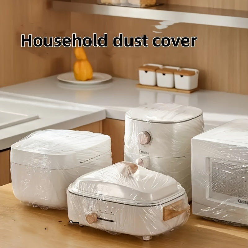 Disposable transparent thick dust covers, ideal for household appliances including toasters, gas fryers, instant cookers, fans, and microwave ovens. Perfect for cleaning, moving, or storing idle electrical appliances. Comes in a pack of 50 pieces.