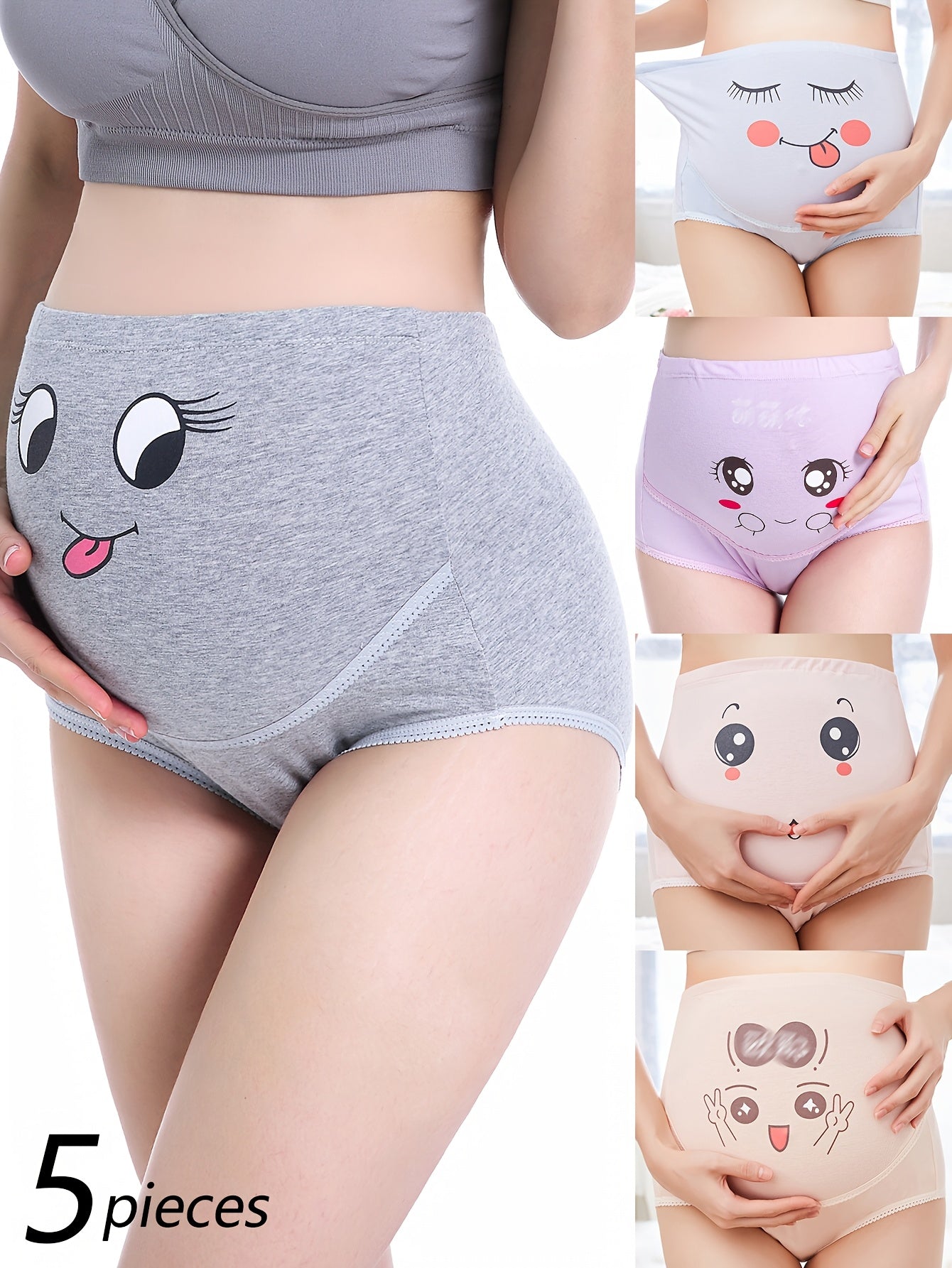 Stretchy, non-transparent maternity panties with cute cartoon design.