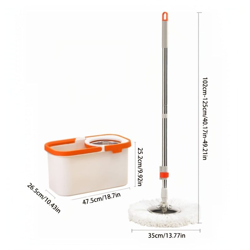 Introducing the Rotary Mop and Bucket Set, made from durable Stainless Steel and Polypropylene materials. This set features a 360° Swivel System and includes 2 Microfiber Mop Heads for efficient multi-surface cleaning. Perfect for household use, it is