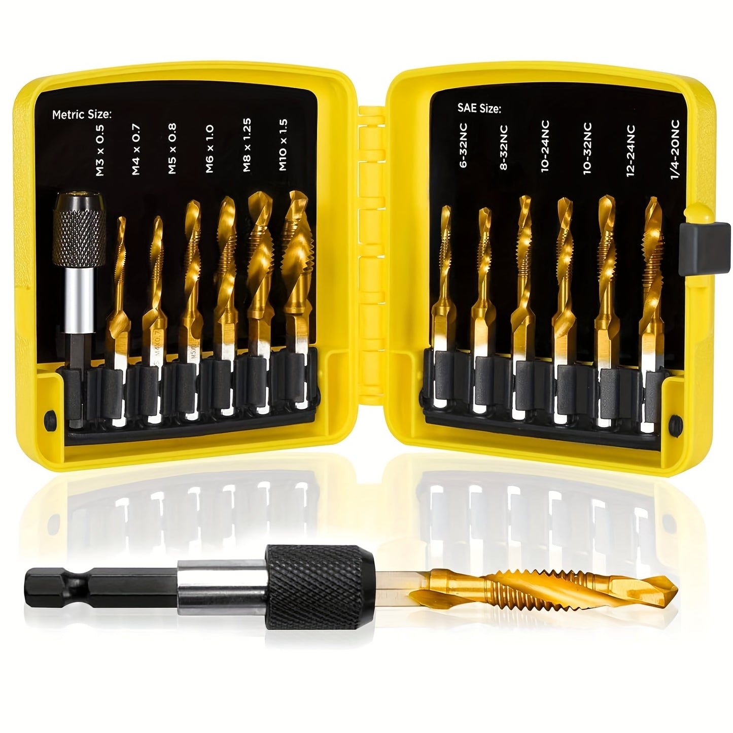 GOXAWEE 6-piece titanium drill tap set, for wood, plastic, and metal, with metric thread M3-M10 taps.