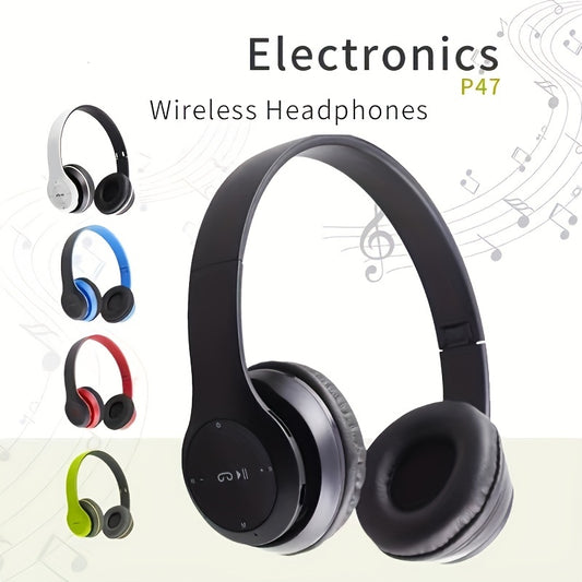 P47 Wireless Over-Ear Headphones with Active Noise Cancellation, Retractable Cable, Condenser Microphone, Universal Phone Control, 3.5mm Jack, Type-C Charging - Black. Ideal for Gaming and