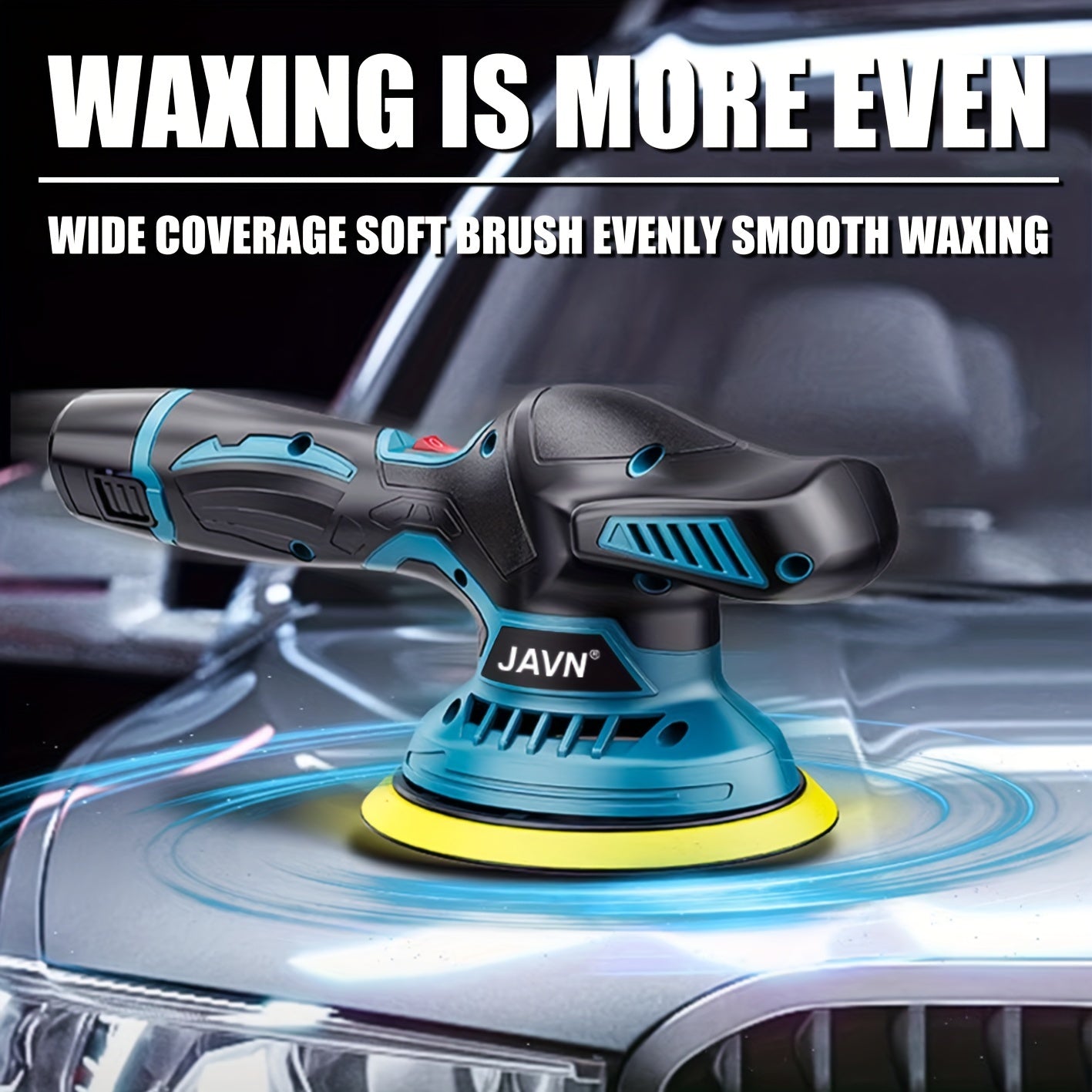 JAVN 5000RPM Cordless Mini Polisher with 6 Gears and Adjustable Speed, ideal for car polishing, waxing, and repairs. USB Charging.