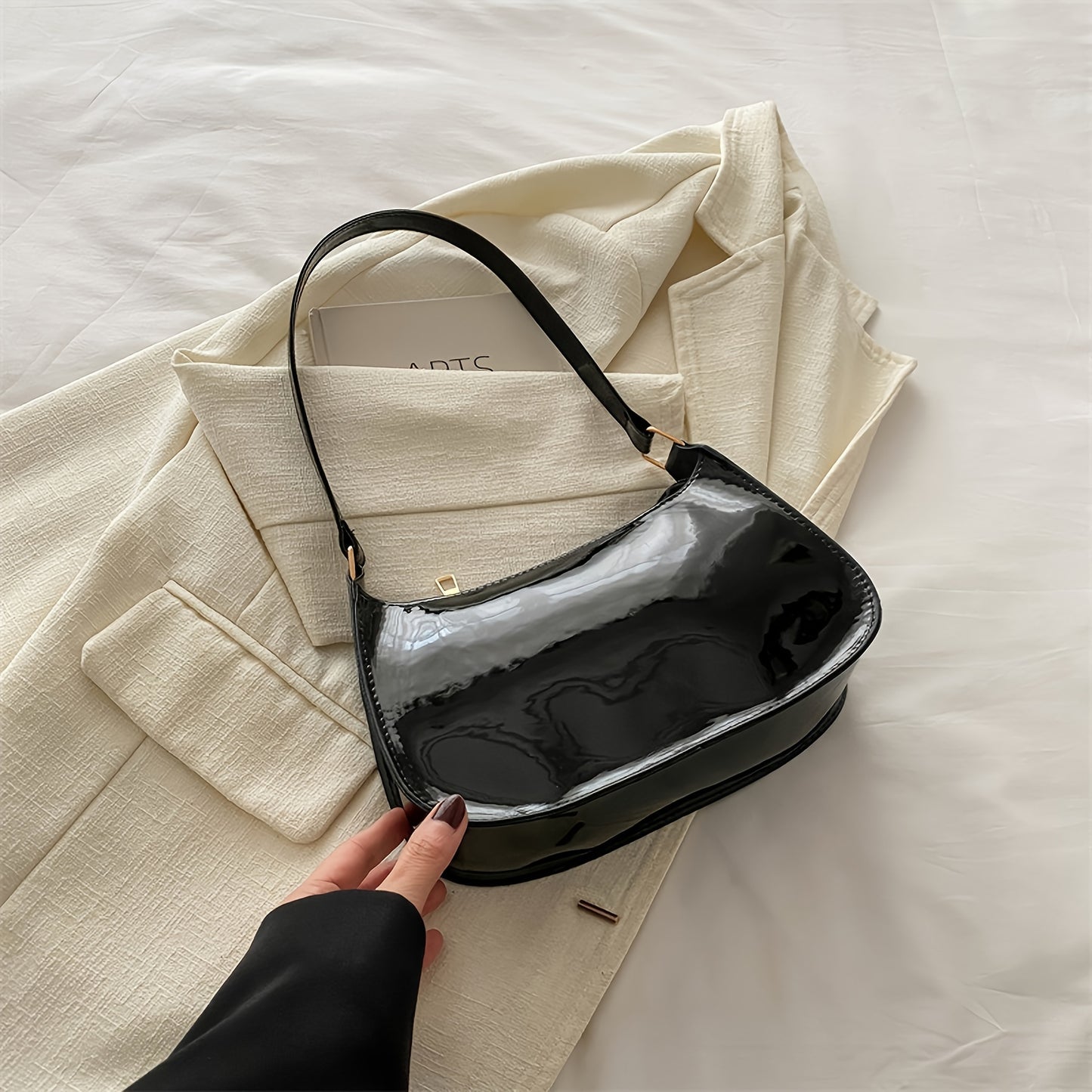 Stylish solid color PU shoulder bag with zipper closure and edge paint - perfect for daily use, shopping, and gift giving. Hand washable and unlined.