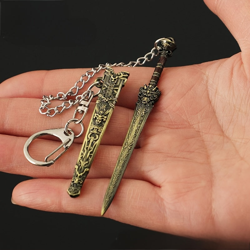 Keychain featuring a miniature weapon design, perfect for men's accessory. Ideal for gaming enthusiasts and fans, great gift for collectors.