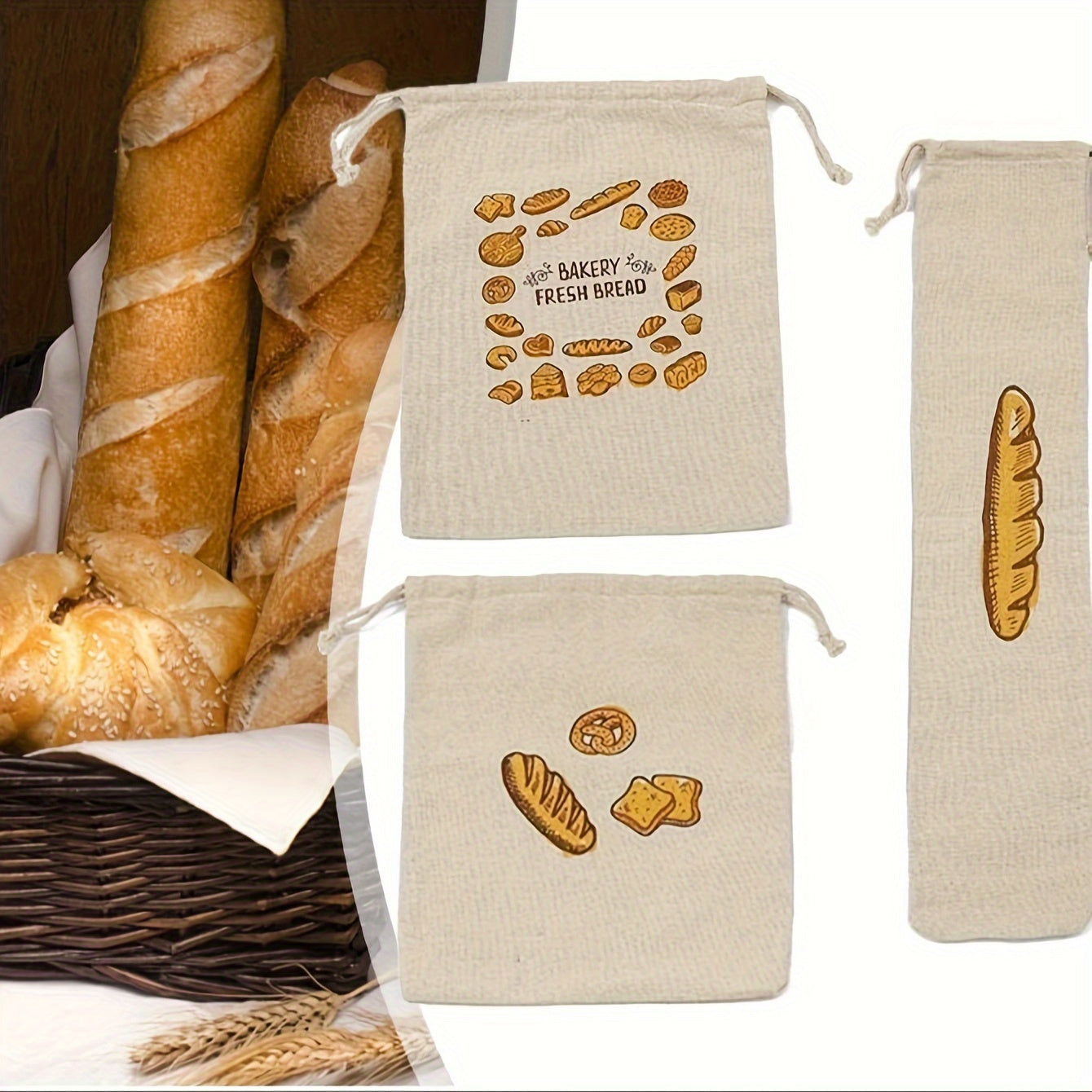 1 piece of Reusable Produce Bags, Shatterproof Reusable Bread Storage Bags, Portable Drawstring Bags made of Unbleached material, ideal for storing Bread, Toast, Baking Foods, organizing and storing in the kitchen, Great addition to Kitchen Accessories.