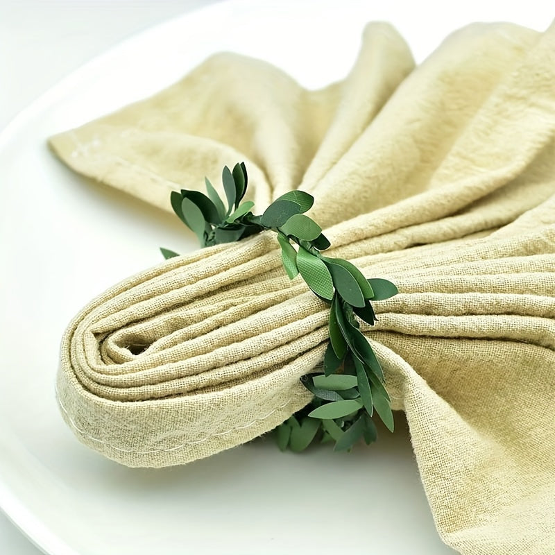 10 Green Leaf Rattan Shaped Napkin Rings for various occasions and table decoration, perfect for St. Patrick's Day festivities.