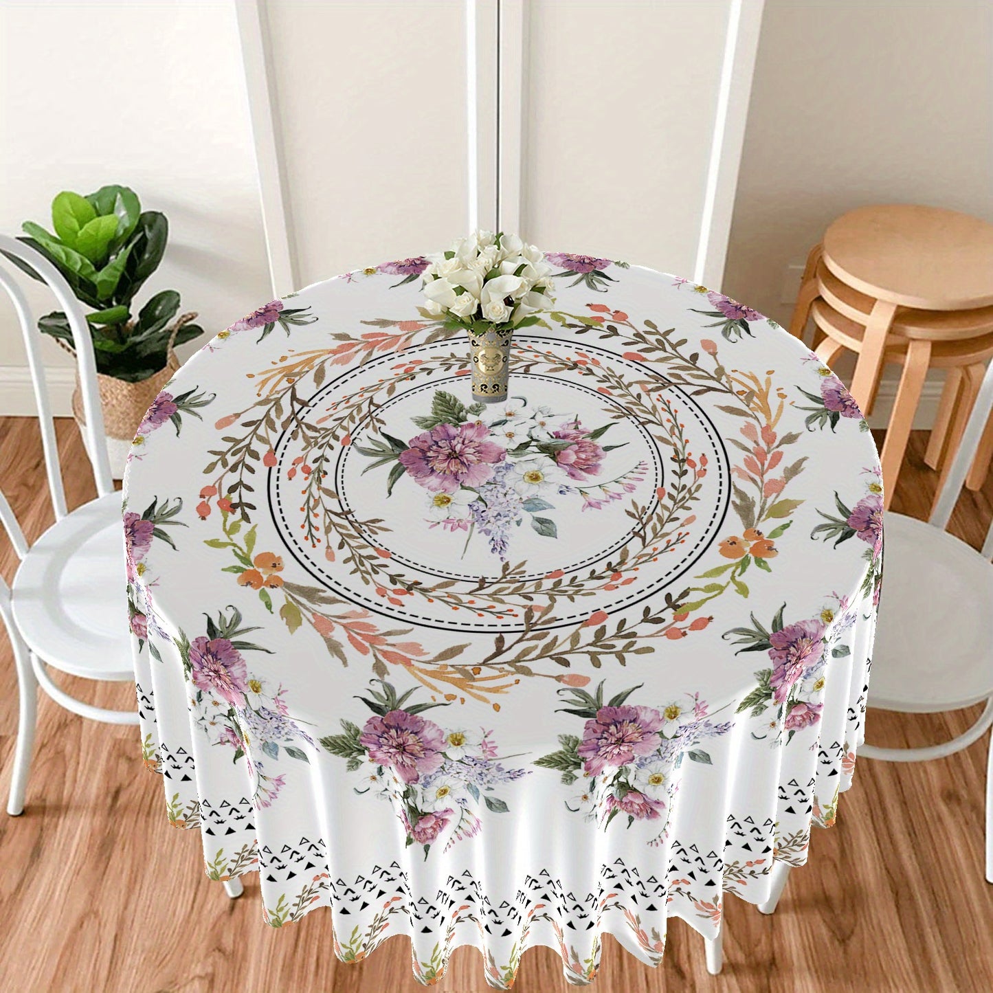 1pc Bright Large Flower Pattern Round Table Cloth for Dining and Decor