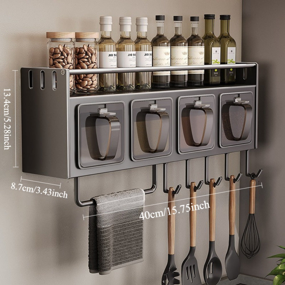 Modern Wall-Mounted Metal Spice Rack Organizer with Hanging Shelf - Convenient Kitchen Storage Solution for Seasoning Jars, Utensils, and Accessories - Includes Home Use Combination Set