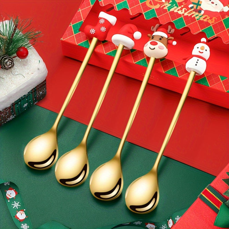 Set of 6 cute doll Christmas spoons, ideal as a Christmas gift. Includes spoons, forks, and coffee spoons featuring Christmas tree designs.