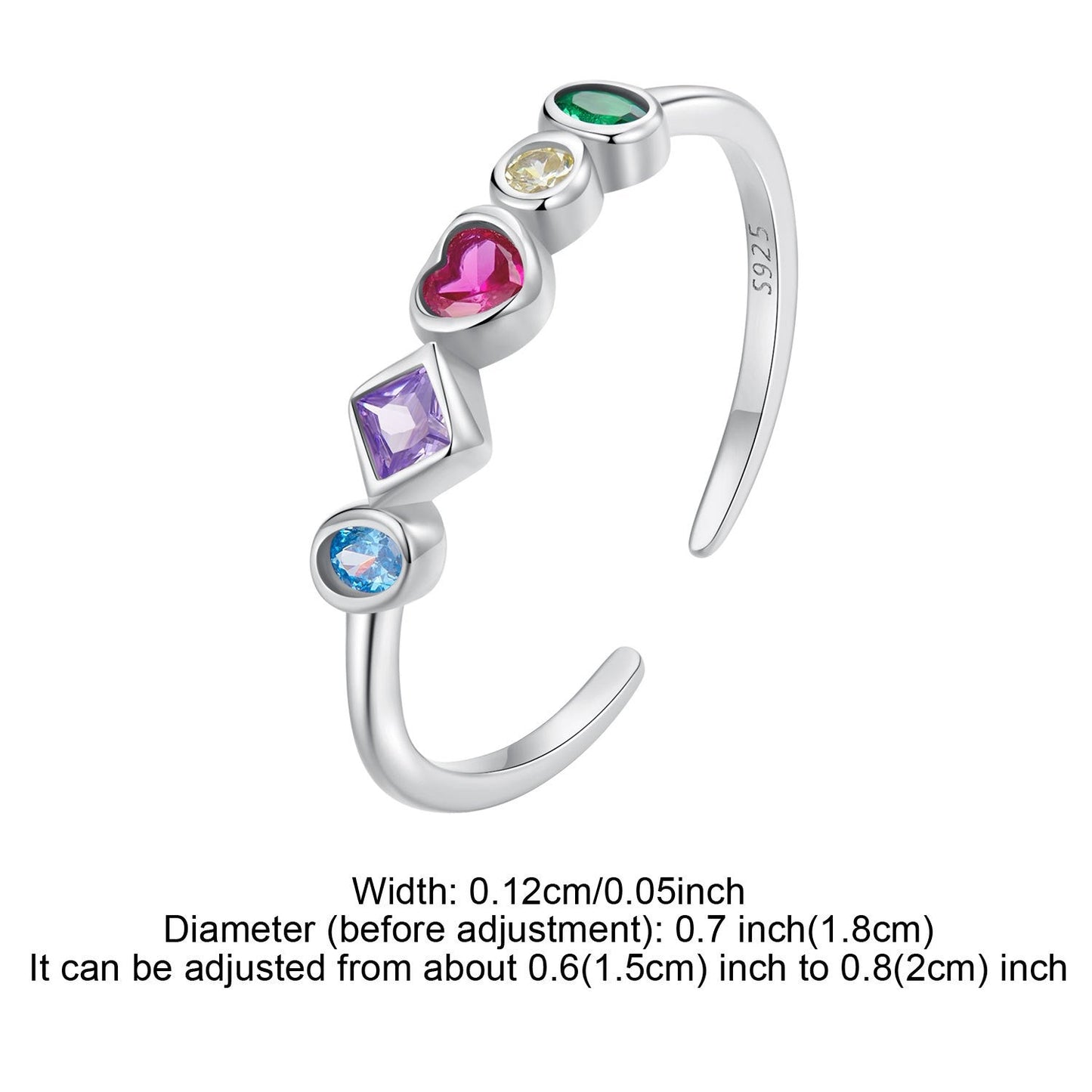 This open ring for women showcases a vibrant heart design reminiscent of Japanese and Korean Y2K styles. Crafted from 925 silver and adorned with synthetic zirconia, it weighs 2.5G. Ideal for daily wear or as a thoughtful gift for a girlfriend, partner