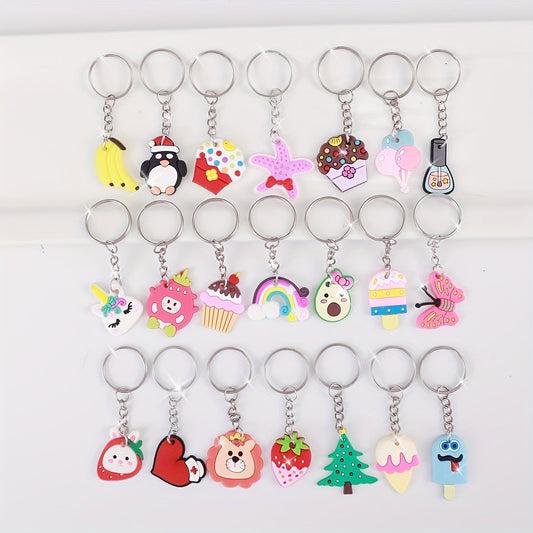 Set of 30 Cartoon Animal Ice Cream Keychain Soft Key Chain Ring, perfect for decorating bags, backpacks, or using as a cute charm. Ideal for birthday parties or everyday use, makes a great gift for women.