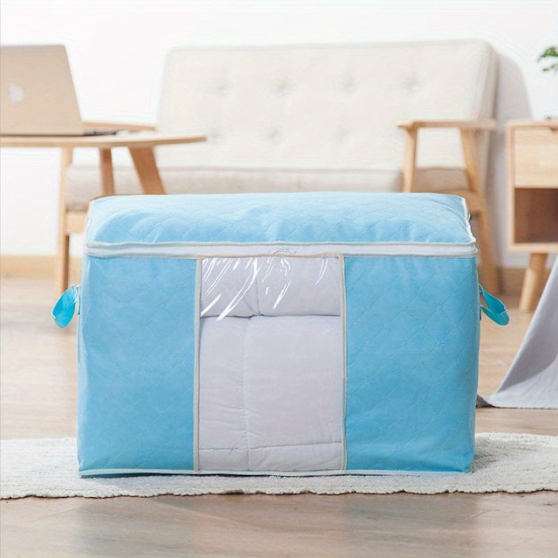 Storage bags made of foldable non-woven material - ideal for storing quilts and preventing moisture in closets. Organize blankets, bedding, and clothing with this moisture-proof closet organizer. A special feature allows for easy storage of comforters.