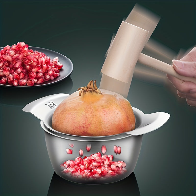 Set of 3 tools for peeling pomegranates, made of durable 304 stainless steel. Includes a meat picker, fruit peeler, and arils removal tool. Easy to use and perfect for removing seeds from pomegranates in the kitchen. Ideal for home cooks.