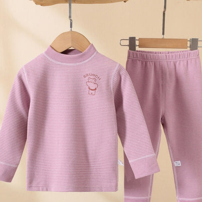 Toddler pajama set with long sleeve top and pants in comfy stripe pattern for boys.