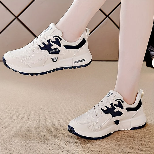 Women's lightweight lace-up sneakers with non-slip rubber sole, breathable fabric lining - versatile casual footwear for all seasons.