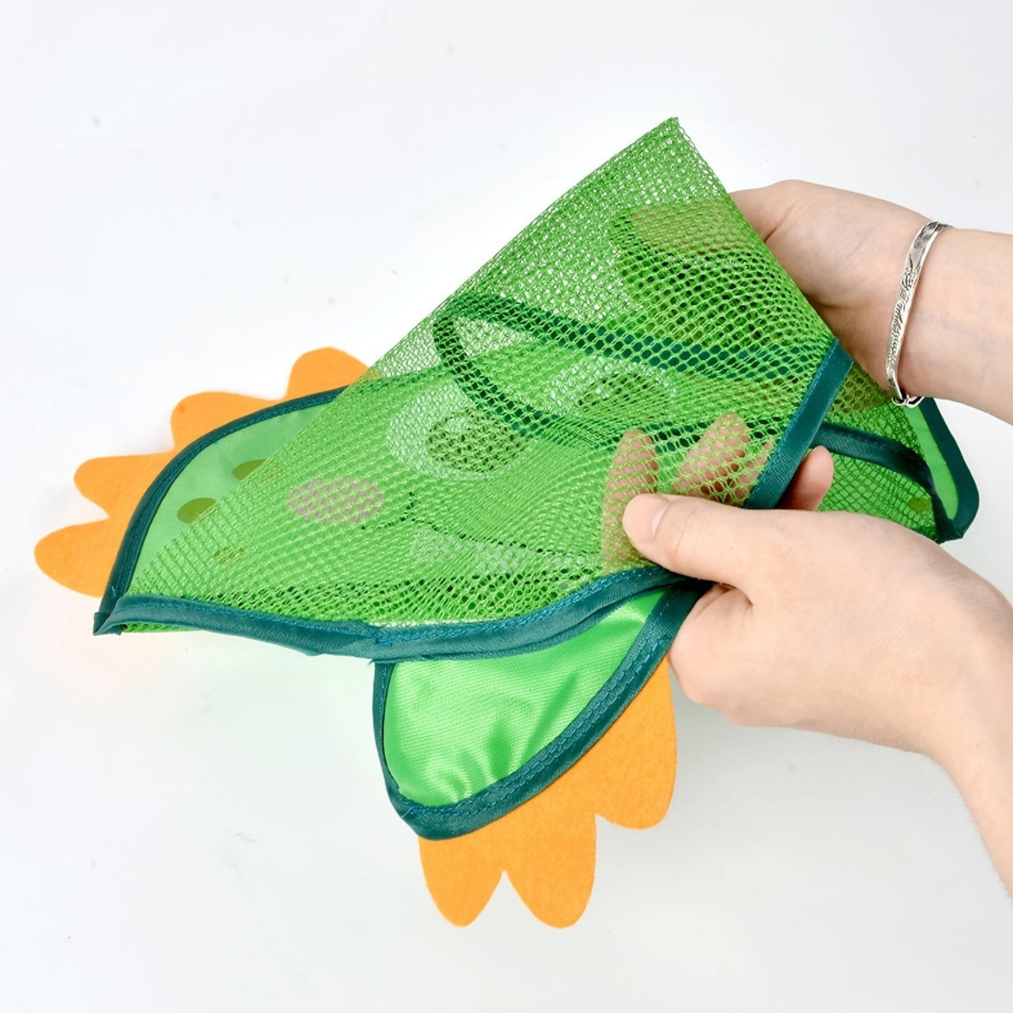 Transform bath time into a delightful experience with this adorable cartoon dinosaur mesh net toy storage bag - an ideal solution for organizing kids' water toys!