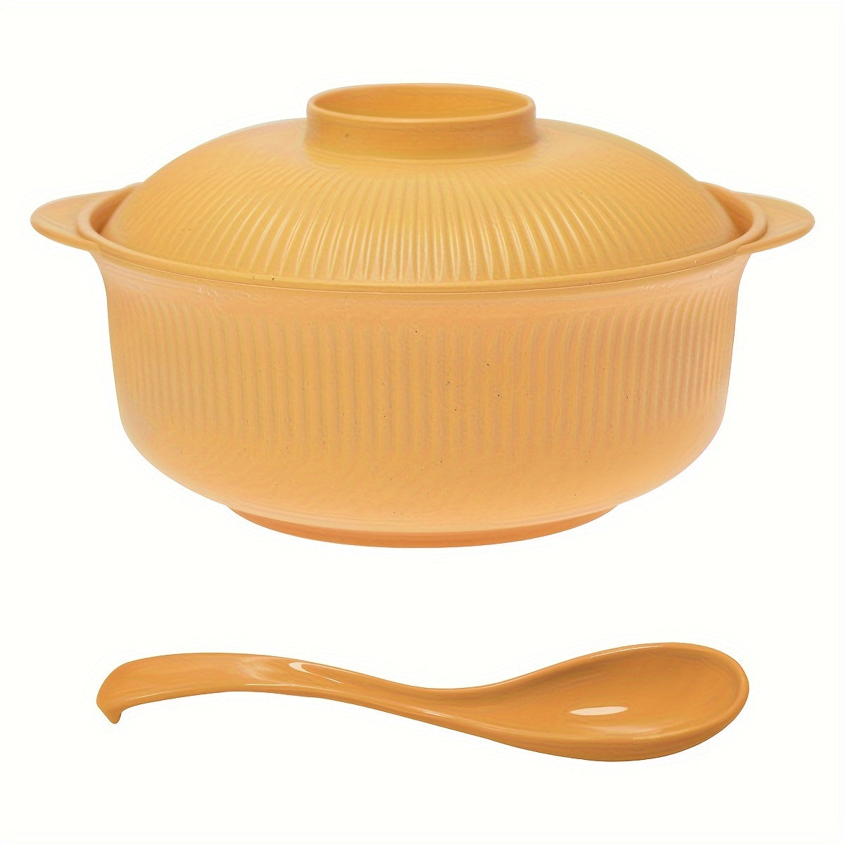 Large capacity plastic rice bowls set with lids and spoons, perfect for soup and noodles. Ideal for students, lunch, home, and restaurant use. 2-piece set, dishwasher safe.