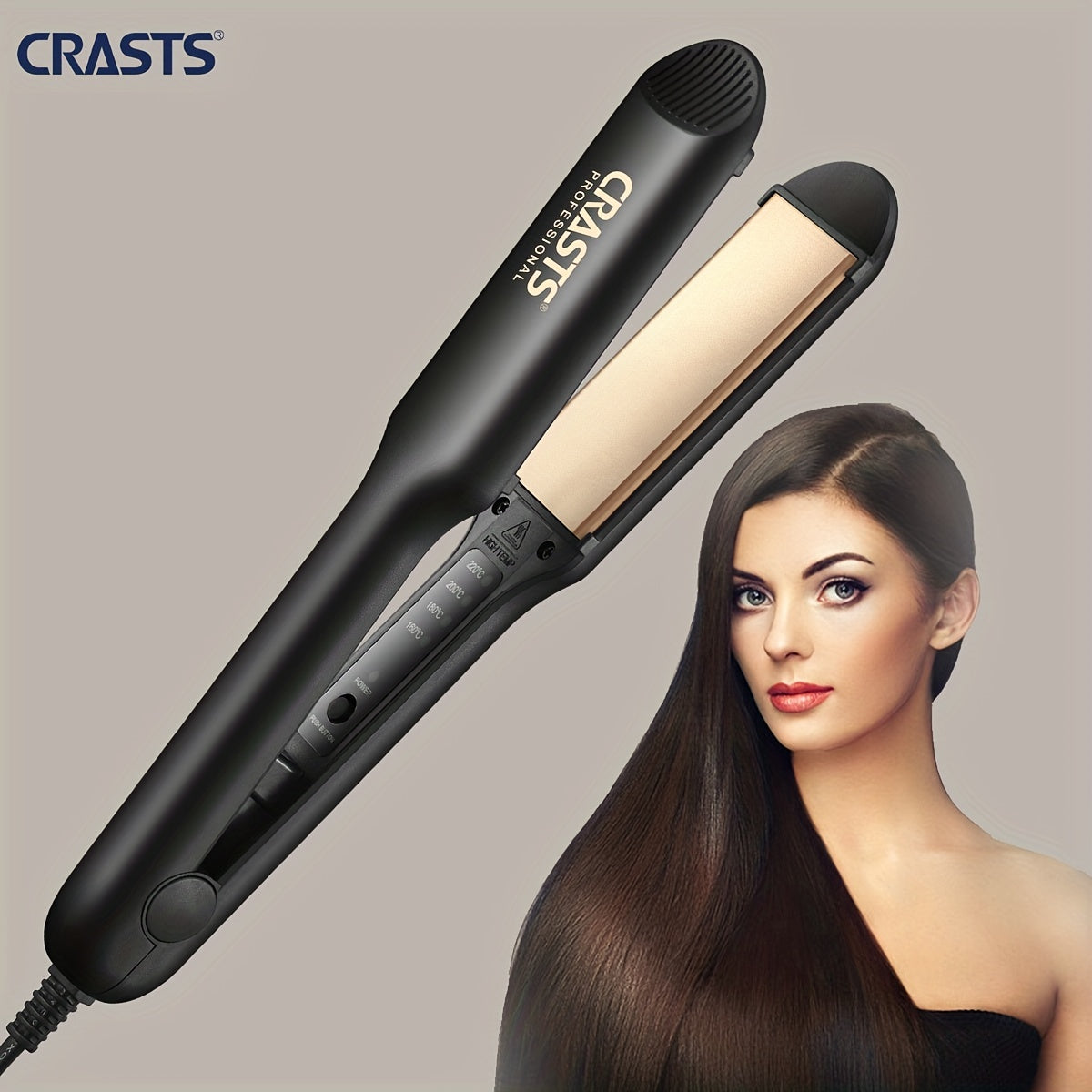 CRASTS Professional Hair Straightener is a dual function tool that is safe for all hair types and can be used with Europlug, USA Standard, and UK Standard power supplies.