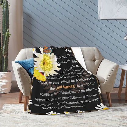 Stylish Knitted Polyester Throw Blanket Featuring Thank You Message for Friends and Colleagues, Perfect Gift for All Seasons, Adorned with Floral and Butterfly Details.