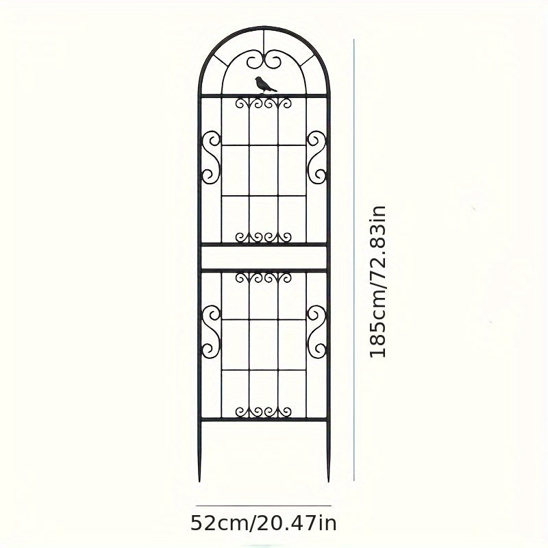 Outdoor iron trellis fence for climbing plants and flowers, ideal for decorating gardens.