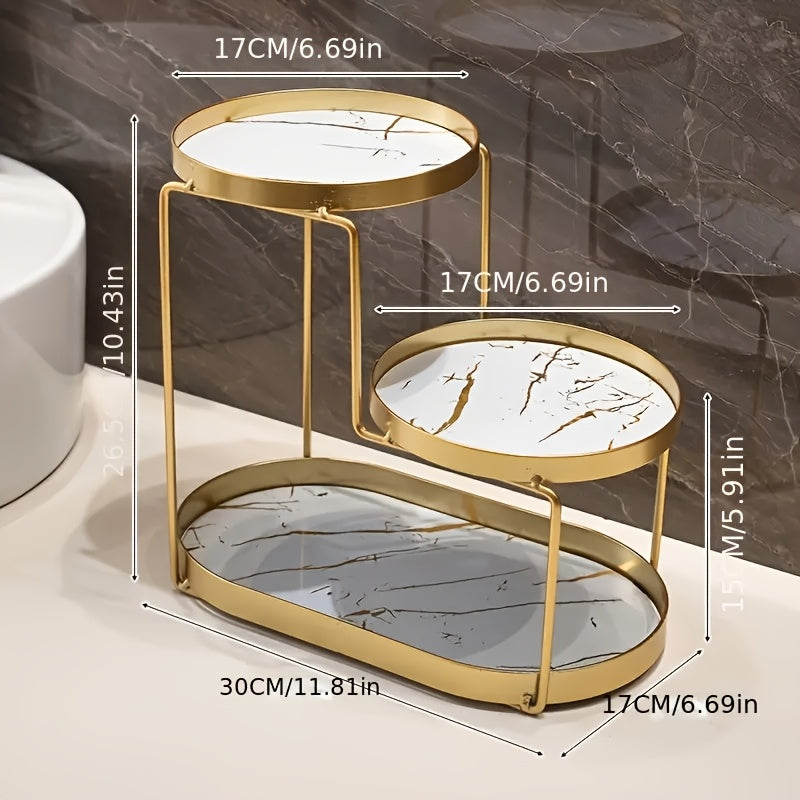 Stylish Gold Tiered Makeup Organizer - Portable, No Assembly Required - Ideal for Both Men and Women