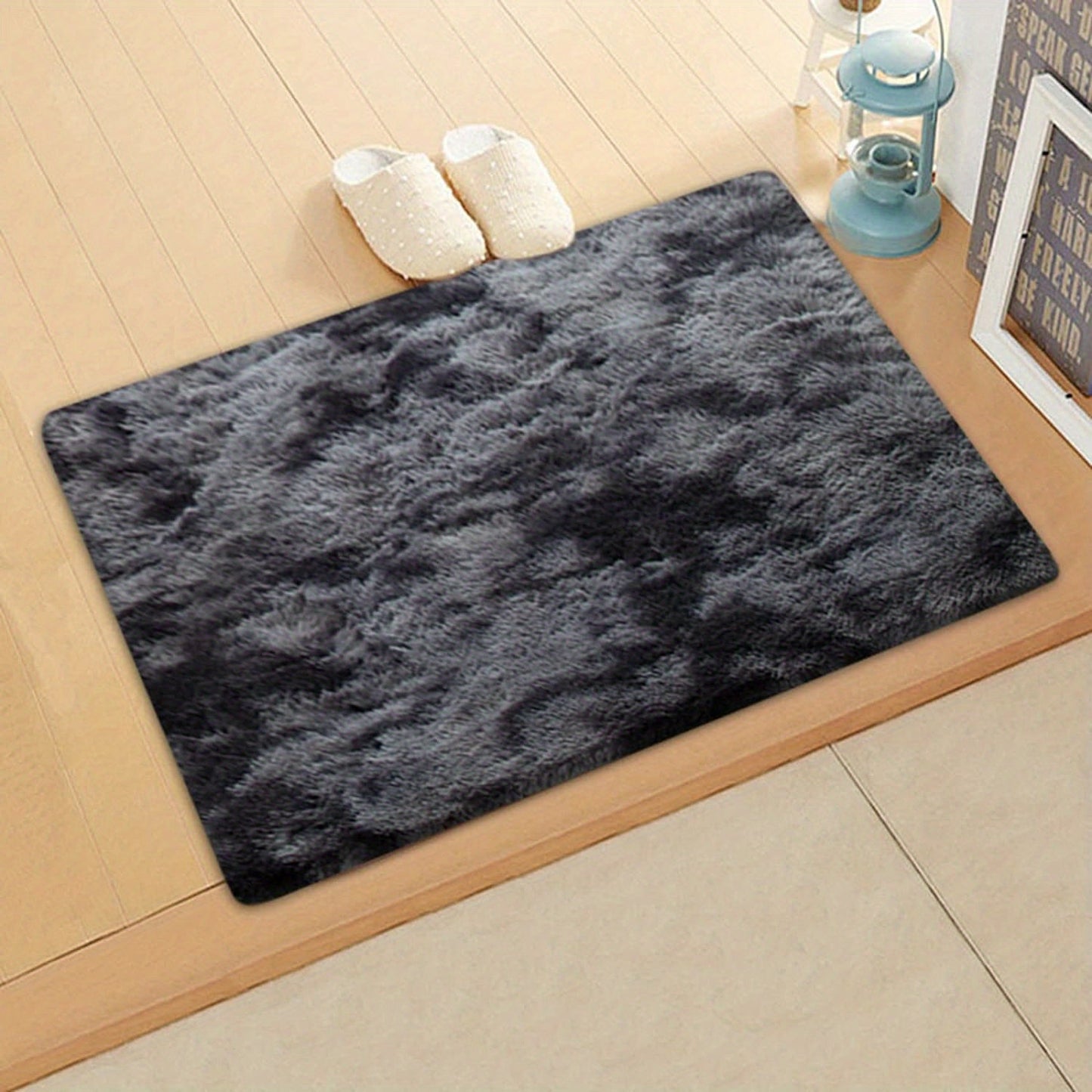 Soft and fluffy gray gradient tie-dye printed carpet rug to enhance the décor of your living room, study, bedside, or bedroom.