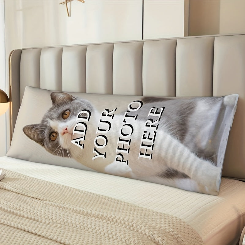 Get a personalized cat or dog image body pillowcase measuring 50.8x137.16 cm. This long hug pillow cover is made with soft plush short fabric and features a double-sided print with an invisible zipper. Suitable for adults aged 14 and up, this makes a