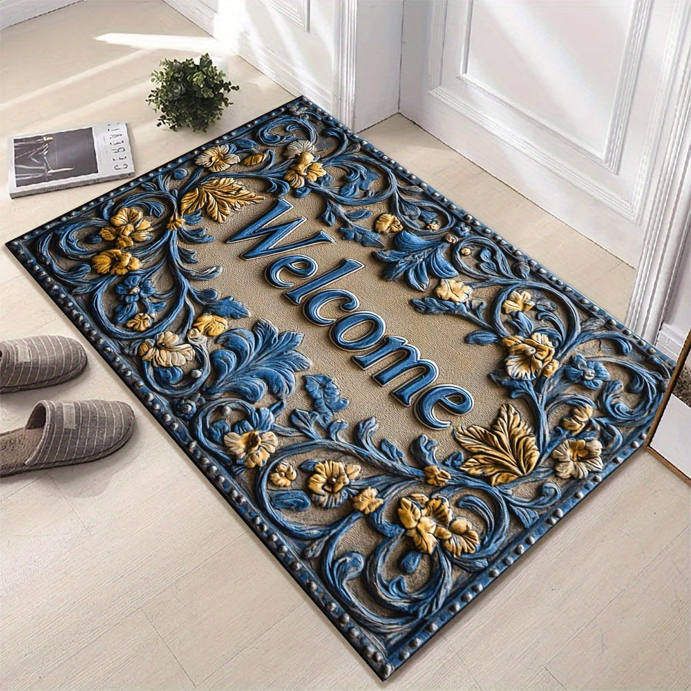 Modern Abstract Line Welcome Doormat featuring Botanical Pattern, Non-Slip & Easy to Clean Polyester Rug for Indoor & Outdoor Use - Great for Entryway, Bedroom, or Balcony - Perfect Holiday Gift