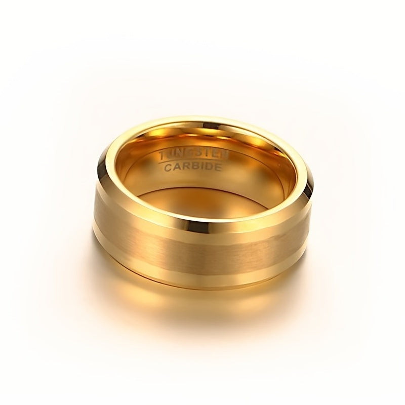 [Customer Favorite] Stylish 8mm Gold-Plated Tungsten Carbide Ring, Ideal for Fashionable Couples - Perfect for Engagement or Wedding, Featuring Beveled Edges - Suitable for Men and Women