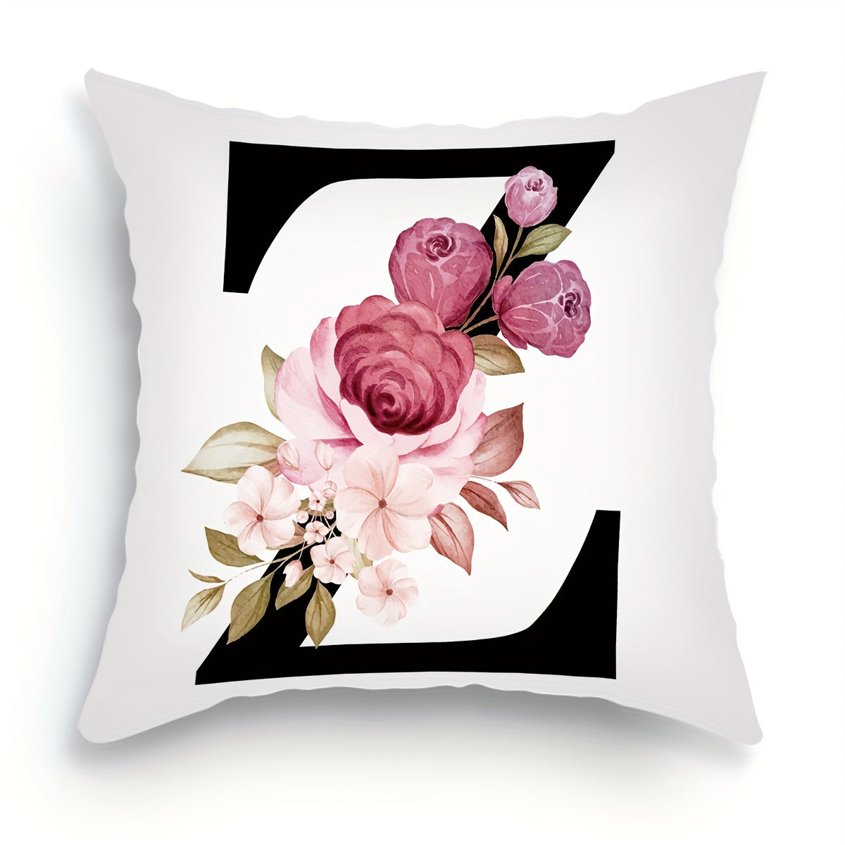 English letter flower print pillowcase for sofa cushions, 45.72cm x 45.72cm.