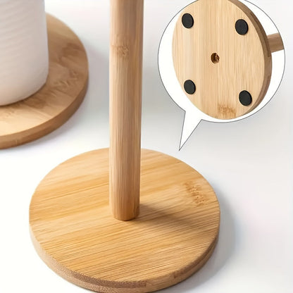 Stylish and durable bamboo paper towel holder with a sleek vertical design, perfect for any room in the house. Features a natural wooden base, making it a practical and beautiful addition to your home decor. Ideal for kitchen, bathroom, bedroom, and