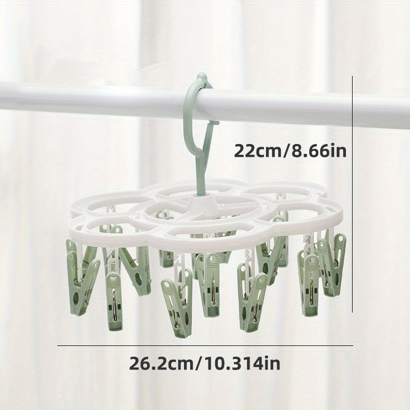 Sun-Cured Clothes Hanger with 16 Clothespins for Socks, Bras, and Underwear - Made from Long-Lasting Plastic for Convenient Drying and Tidying Up