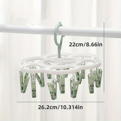 Sun-Cured Clothes Hanger with 16 Clothespins for Socks, Bras, and Underwear - Made from Long-Lasting Plastic for Convenient Drying and Tidying Up