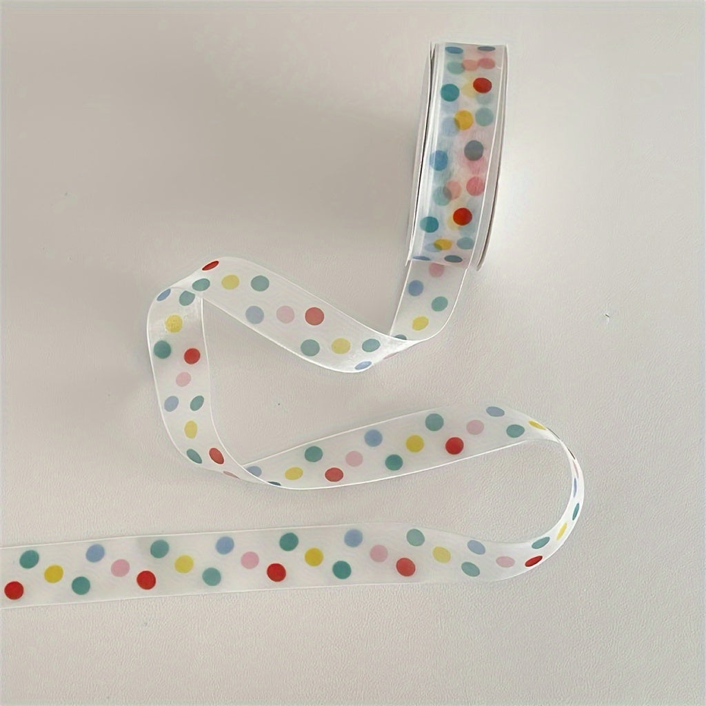 Bright polka dot satin ribbon for gifts and baking - perfect for holidays, birthdays, and any occasion.