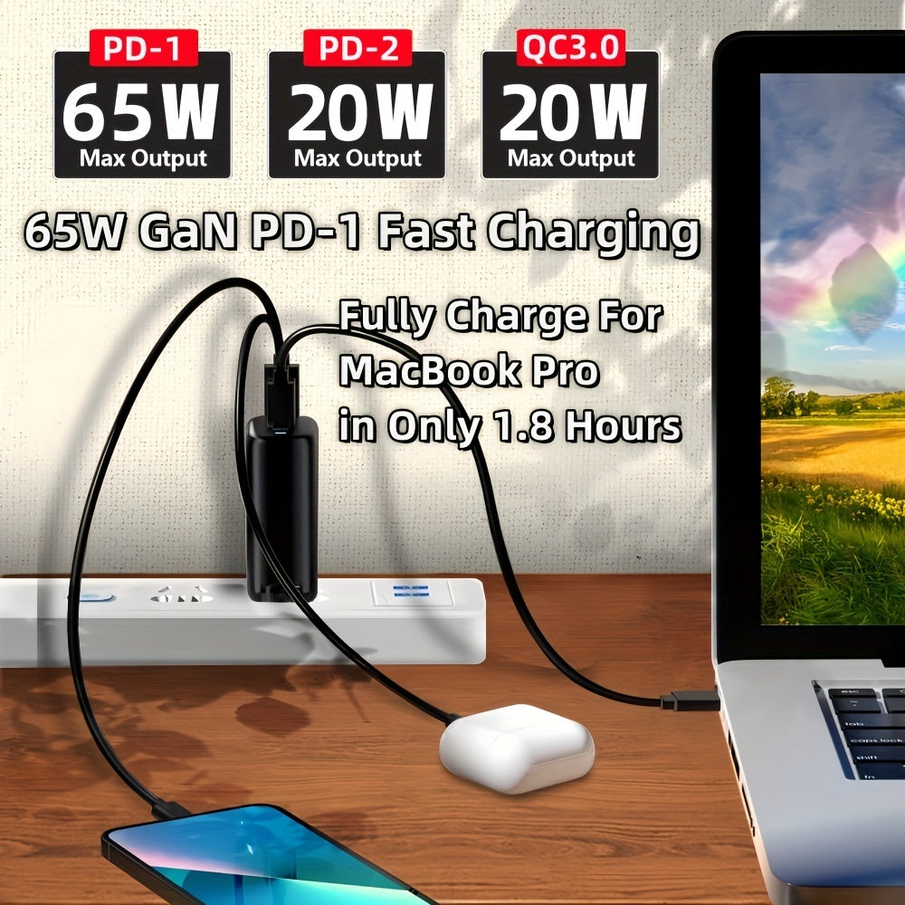 85W GaN charger with PPS PD, QC 3.0/4.0, USB-C fast charging for multiple devices, including Samsung, Xiaomi, iPhone, iPad, MacBook, and notebooks. EU plug universal desktop charger for