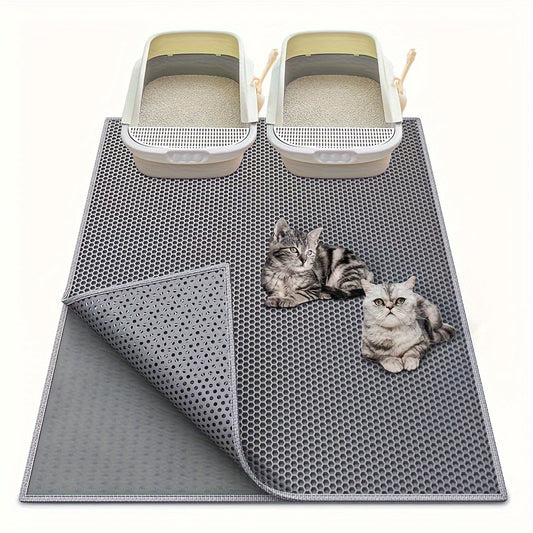 XL Honeycomb Double Layer EVA Non-Slip Cat Litter Mat, Scratch-Resistant Sandbox Filter Pad for Animal Waste