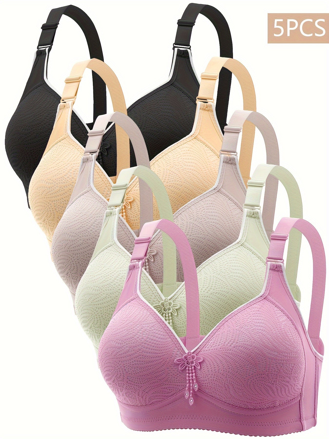 5 Seamless Tassel Wireless Tank Bras, Comfy Push Up Lingerie for Women