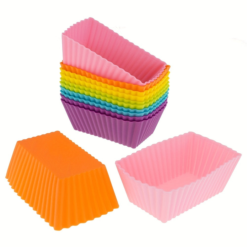 5 to 10 pieces of Silicone Rectangle Muffin Cups, Cupcake Cups, Reusable Cupcake Liners, Muffin Molds, Pudding Mold, Baking Tools, Kitchen Gadgets, and Accessories for your Home Kitchen.