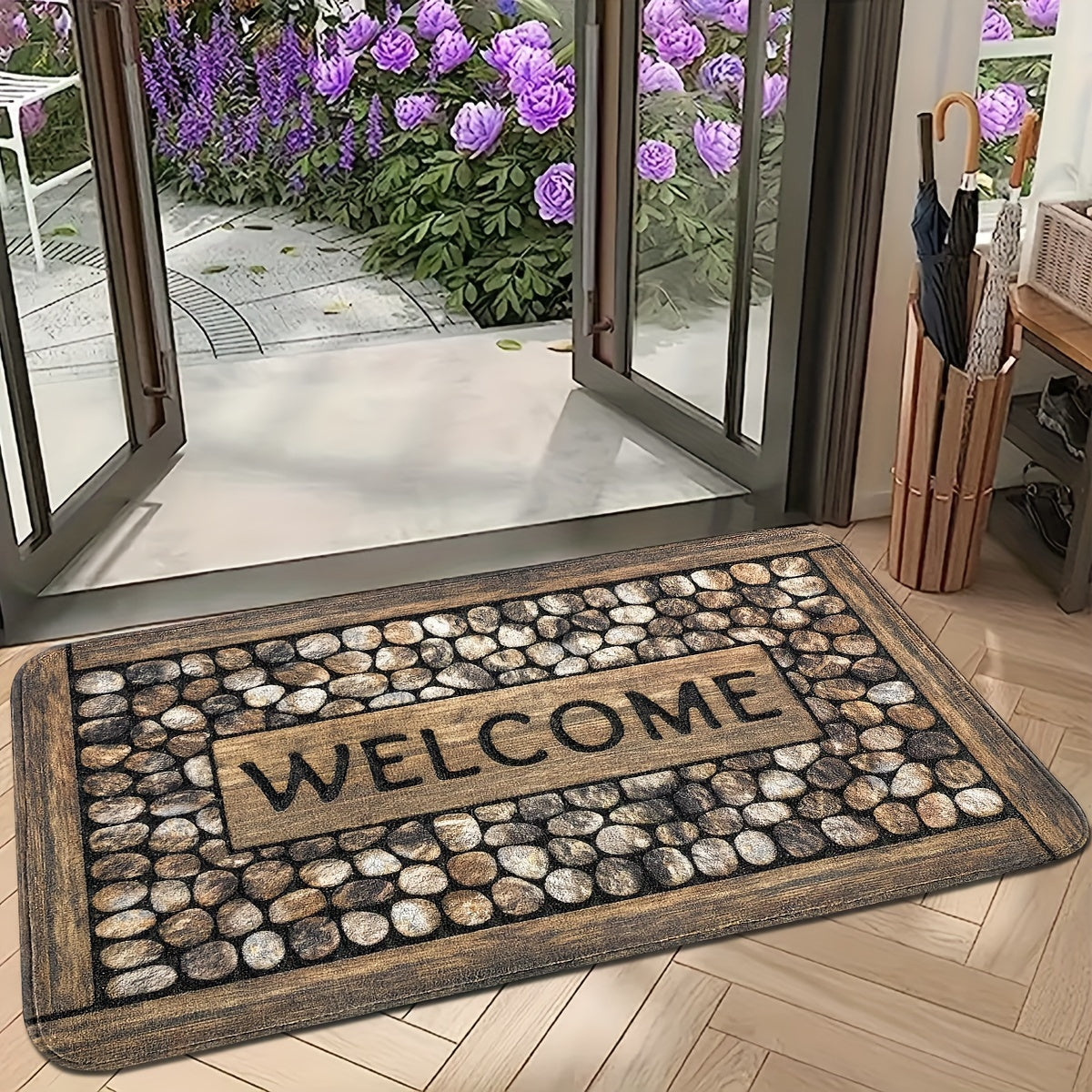 Give a warm welcome with our Stone Pattern Door Mat - Tough, Spill-Resistant & Easy to Clean Rug for Entryway, Bedroom, Living Room, Kitchen, Bathroom - Ideal Holiday Gift for Home Decor