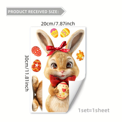 Easter themed window sticker featuring a rabbit, egg, silk, and double-sided adhesive (20*30cm) - perfect for living room decoration (model number D16012-YJ)