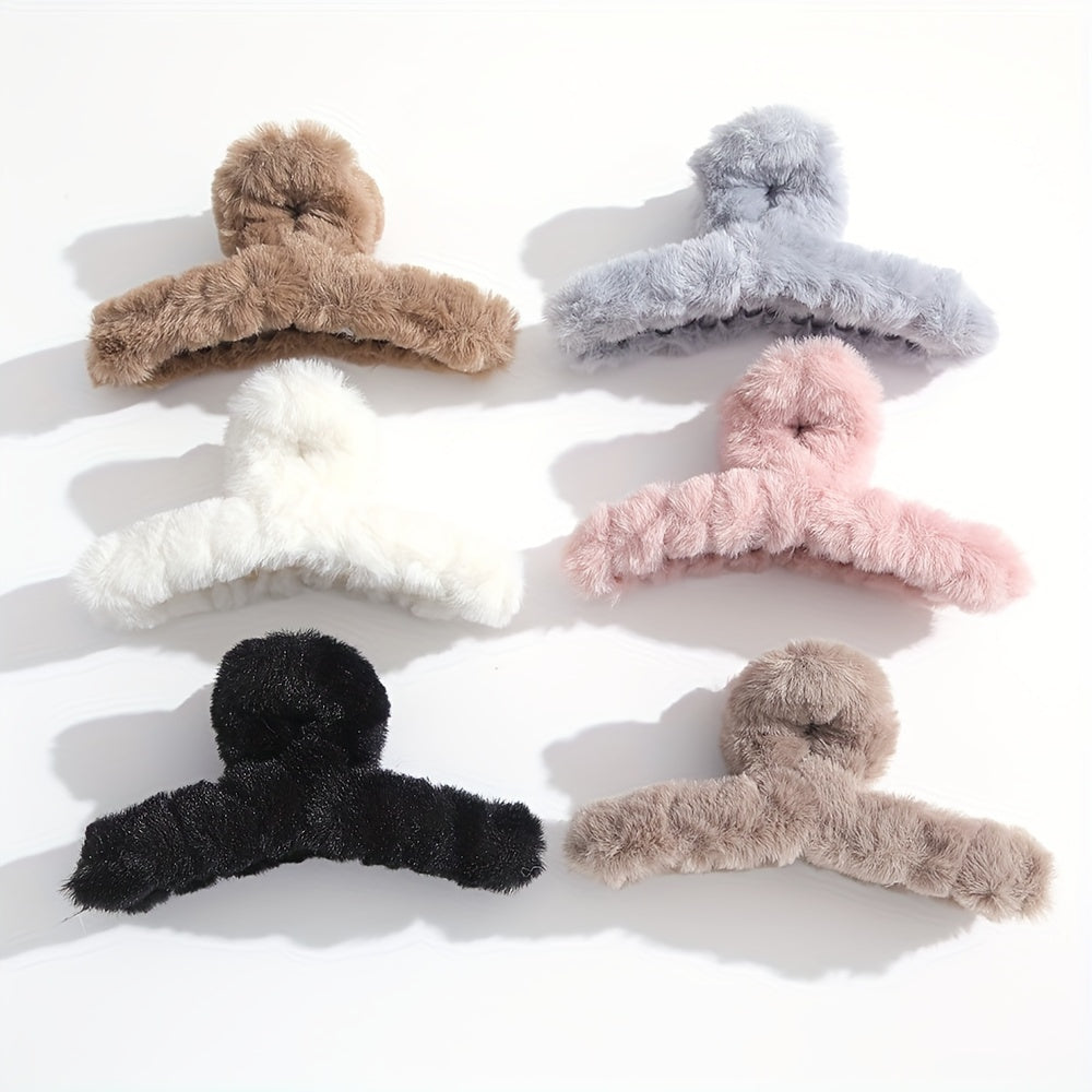 6 cute large claw clips for girls, non-slip plush material