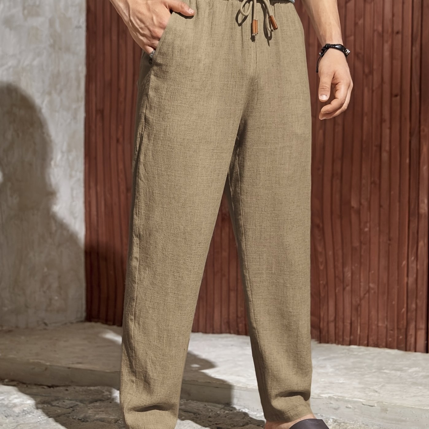 Men's trendy casual pants with old money style, solid color, drawstring waist, perfect for summer wear