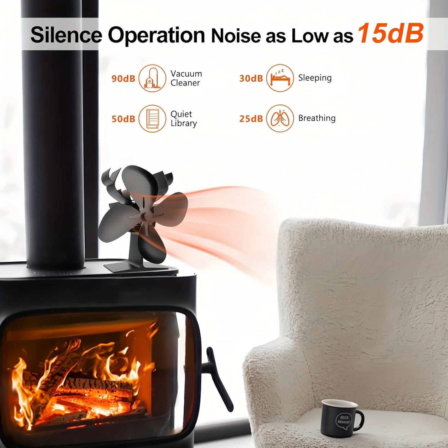 New and Improved Antler Design Single Piece and Set of 4 Hot Power Stove Fans. Original Wood Burner Silent Fan Heater for Home Mini Fireplace. High Efficiency Heat Distributor.