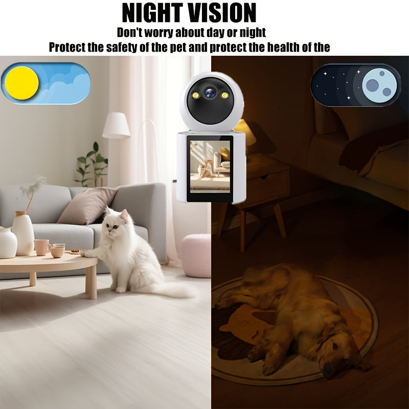 Wireless Home Security Camera with 7.11 cm Display Screen, AI Motion Detection, Night Vision, Two-Way Video Call, and 360° Security for Monitoring Elderly and Pets via Phone App.